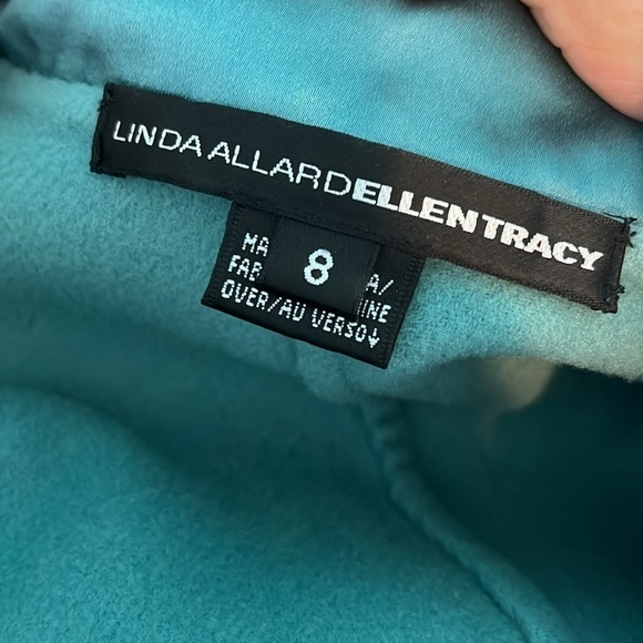 Linda Allard Ellen Tracy Blazer Wool Silk Trim Size 8 Teal Pockets - Picture 7 of 11